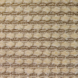 Wool-silk broadloom carpet swatch in a dimensional flat-and-tufted grid weave in beige.