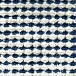 Wool-silk broadloom carpet swatch in a dimensional flat-and-tufted grid weave in white and navy.