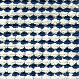 Wool-silk broadloom carpet swatch in a dimensional flat-and-tufted grid weave in white and navy.