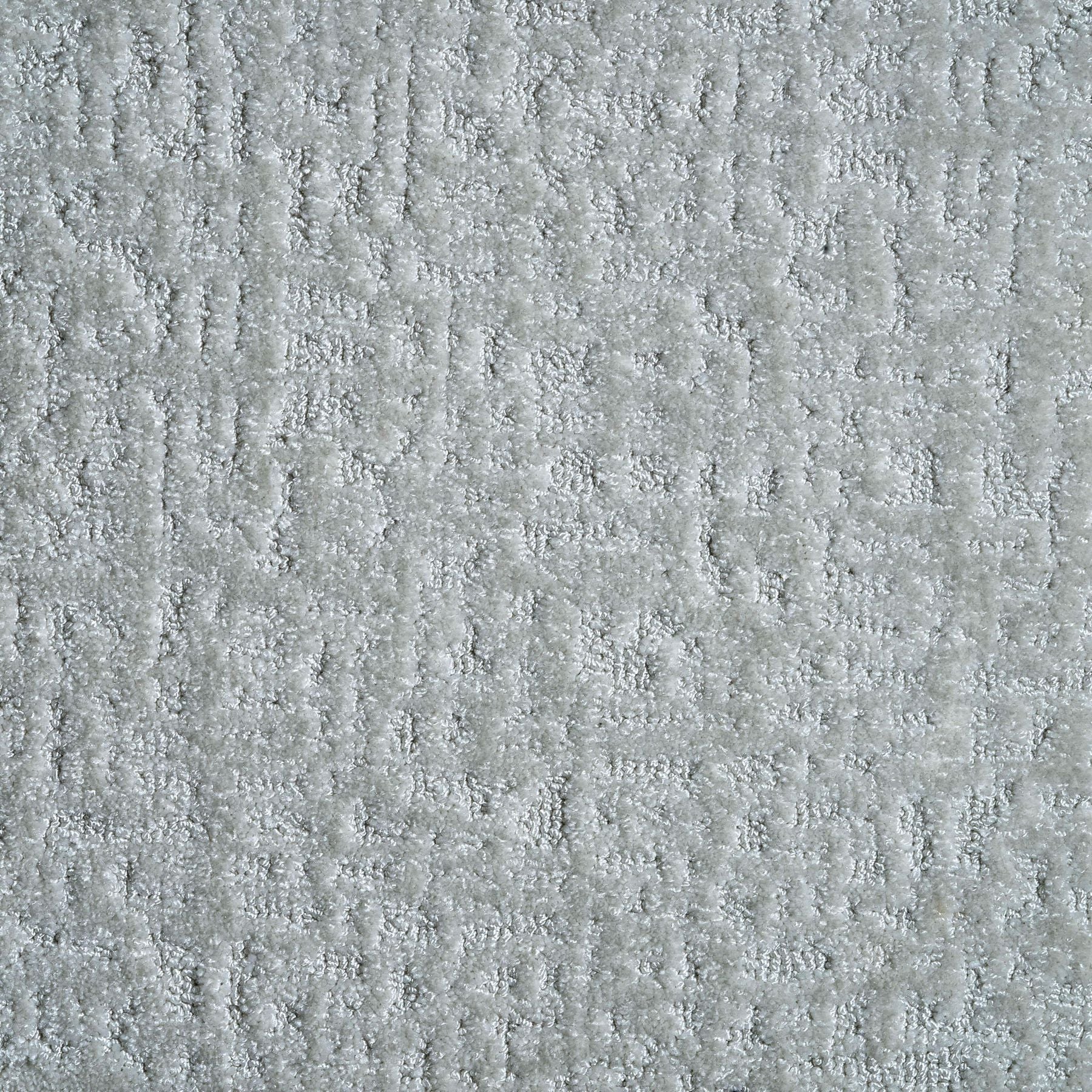 Synthetic-blend broadloom carpet swatch in an abstract textured loop weave in light blue-gray.