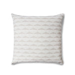 Square throw pillow in a linear pattern with a sand dune-shaped triangle stripe motif in shades of cream and white.