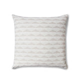 Square throw pillow in a linear pattern with a sand dune-shaped triangle stripe motif in shades of cream and white.
